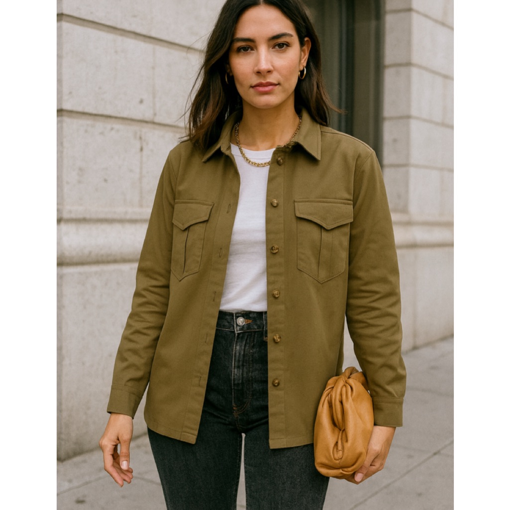 Superdown X Revolve Corinne Olive Green Utility Shacket Shirt Jacket L